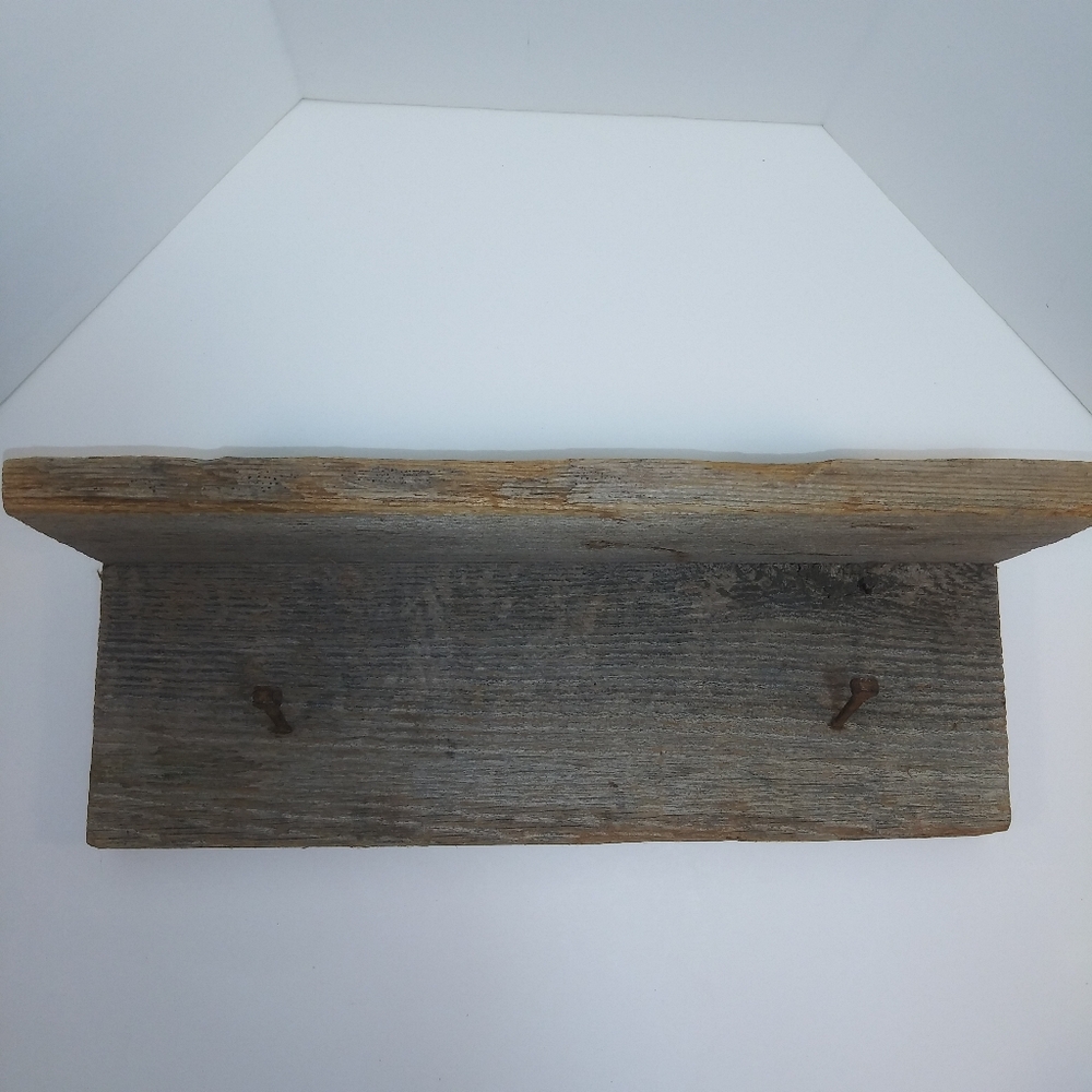 Handmade Rustic Hanging Shelf 2 Nail Hooks Barnwood Vintage Farmhouse primitive
